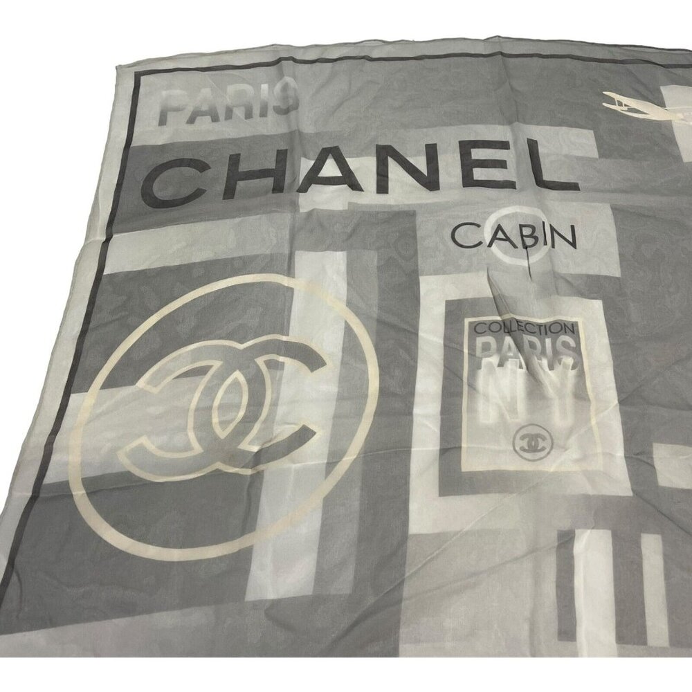 RARE Chanel NY NYC Travel Gray Paris Silk Square Scarf 26" New York City READ - Picture 3 of 7
